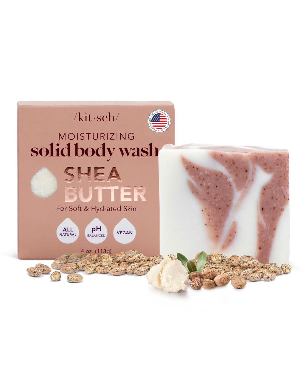 Kitsch Shea Butter Exfoliating Bar Soap - All Natural, Vegan, 4 Oz For Soft, Hydrated Skin