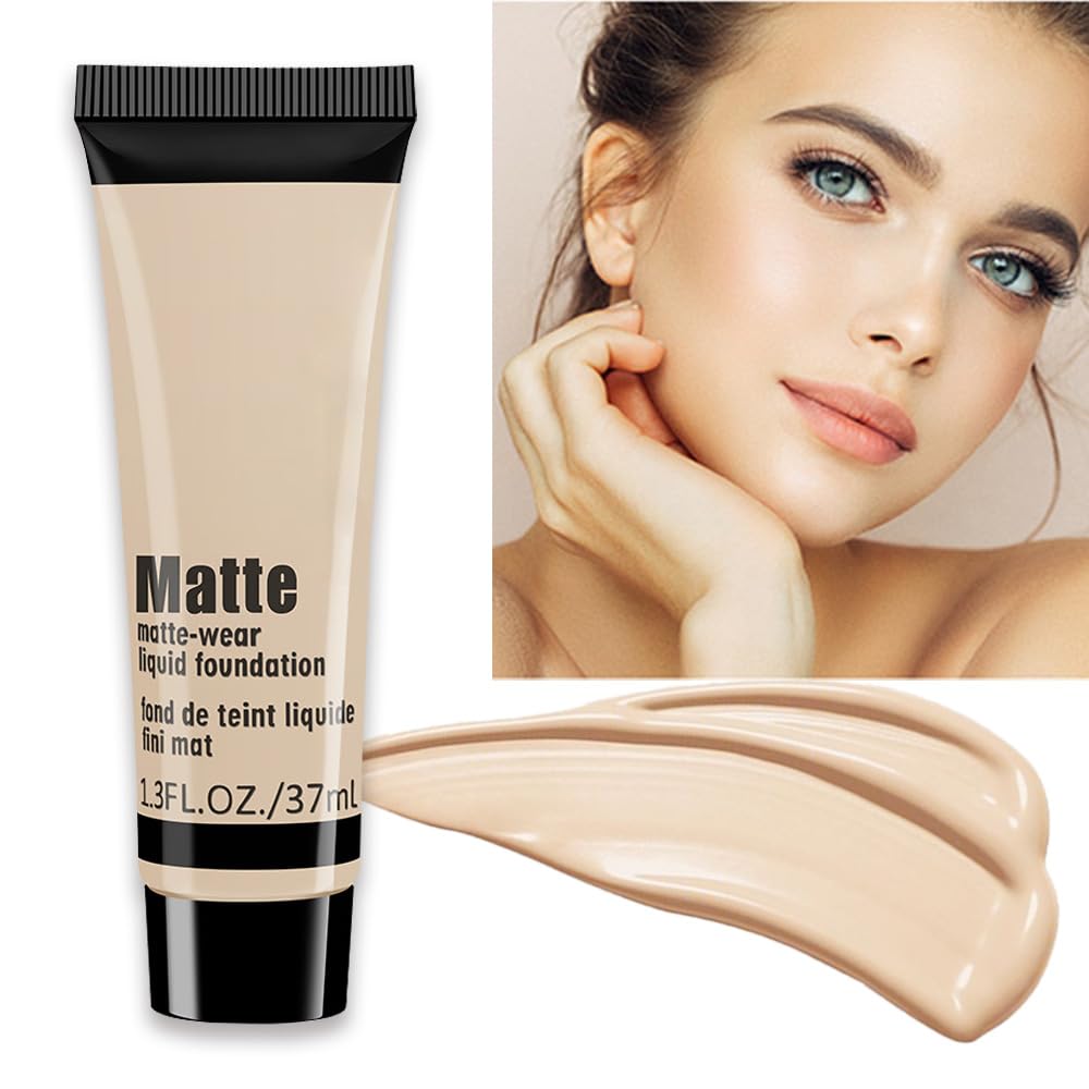 Suake Liquid Foundation Cream - Full Coverage Matte Concealer, Oil Control, Waterproof, 1 Fl Oz, Beige 3#