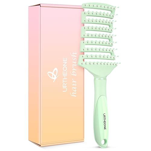 URTHEONE Curved Vented Detangling Hair Brush for Wet/Dry Hair - Light Green Paddle Brush