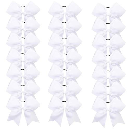 OAOLEER 21PCS Large White Cheer Bows with Ponytail Holder - Jumbo Grosgrain for Cheerleading