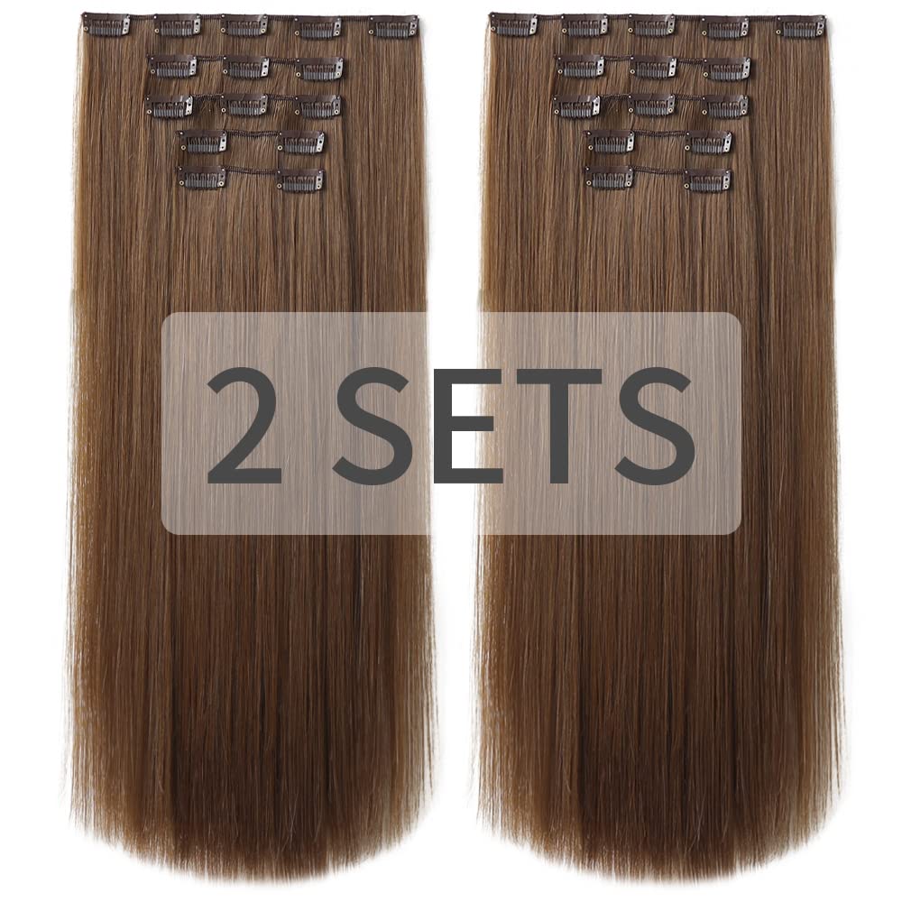 Hspjhtm 22&quot; Brown Clip In Hair Extensions - 5 Pcs Synthetic Long Straight Hair For Women