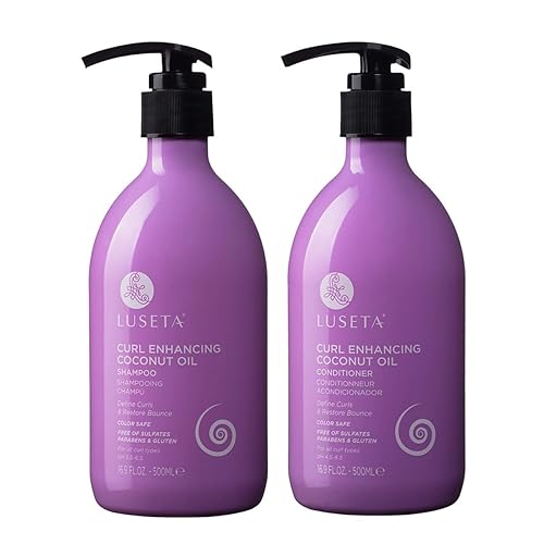 L Luseta Curly Hair Shampoo & Conditioner Set, Coconut Oil, Sulfate Free, 16.9 Fl Oz (2