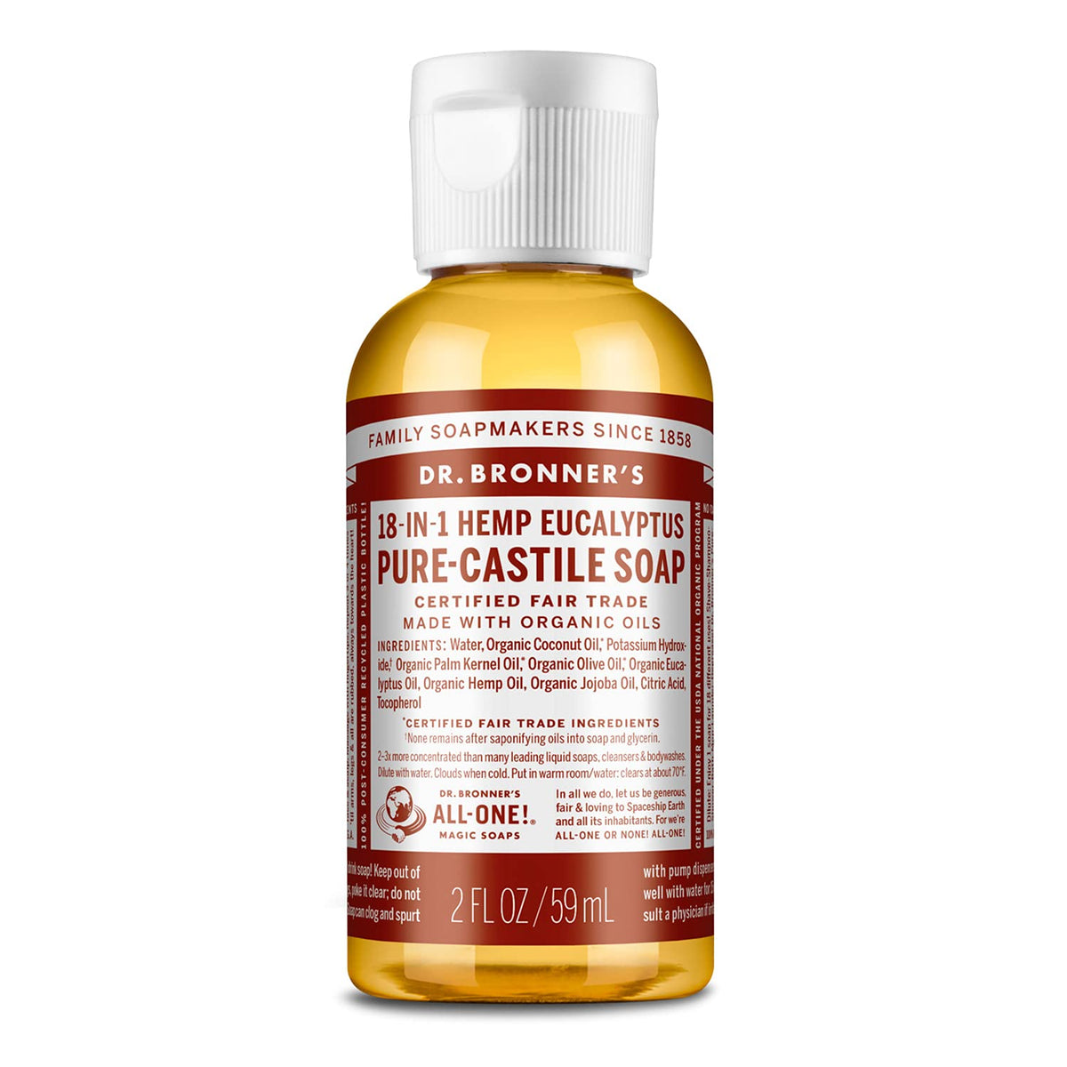 Dr. Bronner'S Pure-Castile Liquid Soap, Eucalyptus, 2Oz - Organic, Vegan, 18-In-1