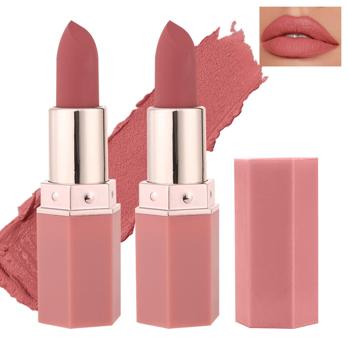 Qiufsse Matte Nude Lipstick - Long-Lasting Waterproof Velvet Lip Gloss For Women - Honey Peach