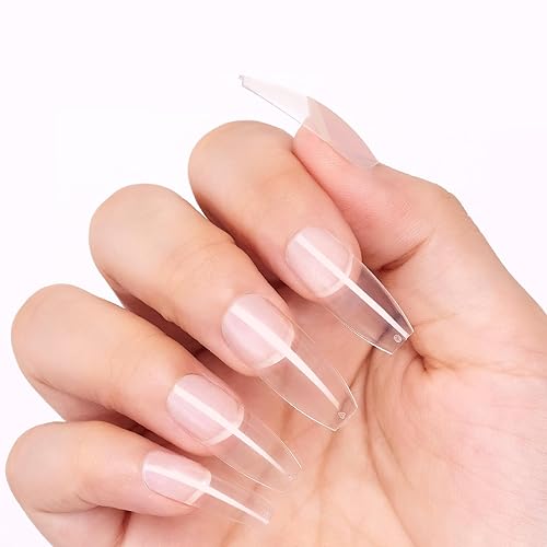 Makartt 500Pcs Clear Long Coffin Nail Tips - Full Cover Press-On Fake Nails For Gel Polish