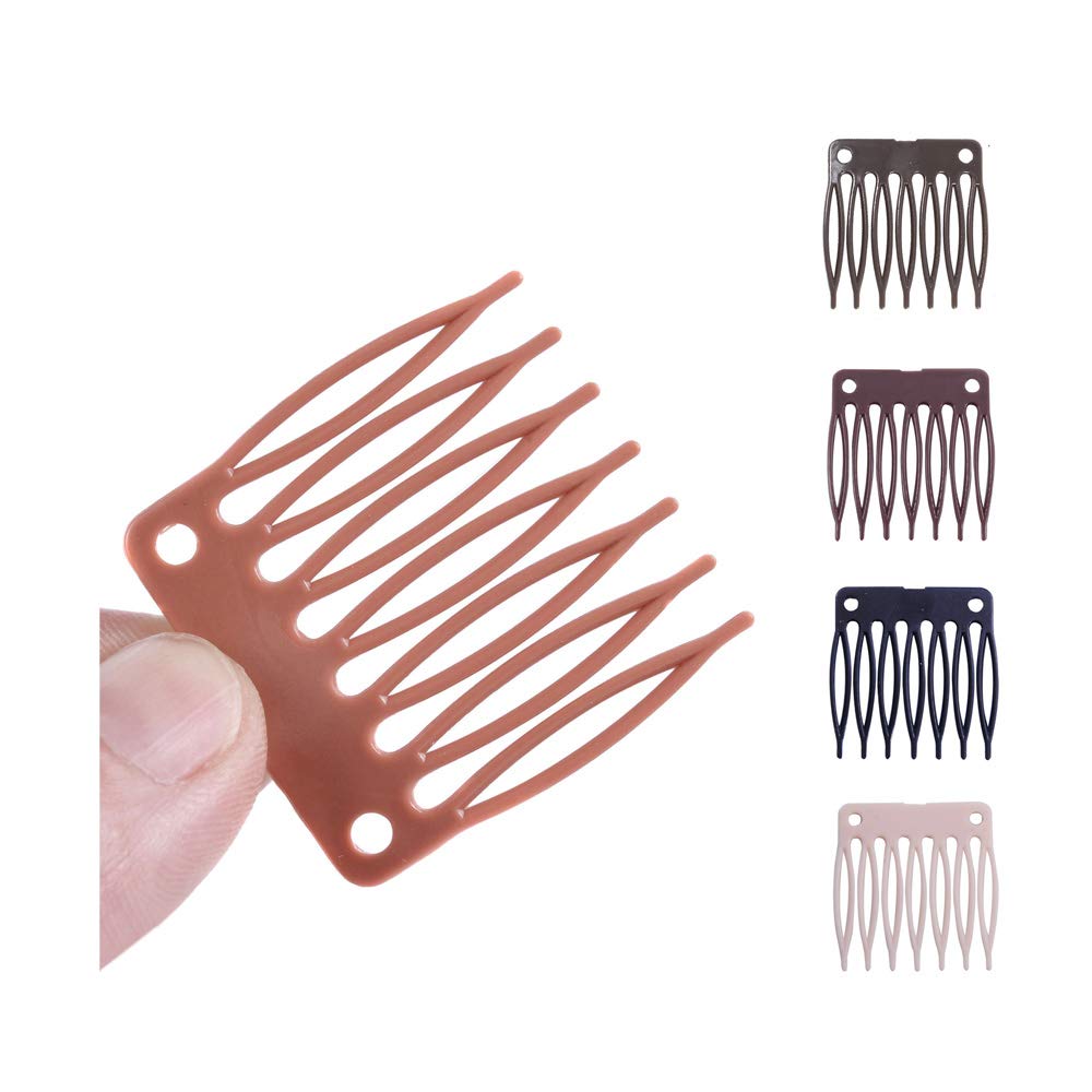 YANTAISIYU 50pcs Light Brown Hair Combs & 7-Teeth Clips for Wig Making, Plastic 3.2