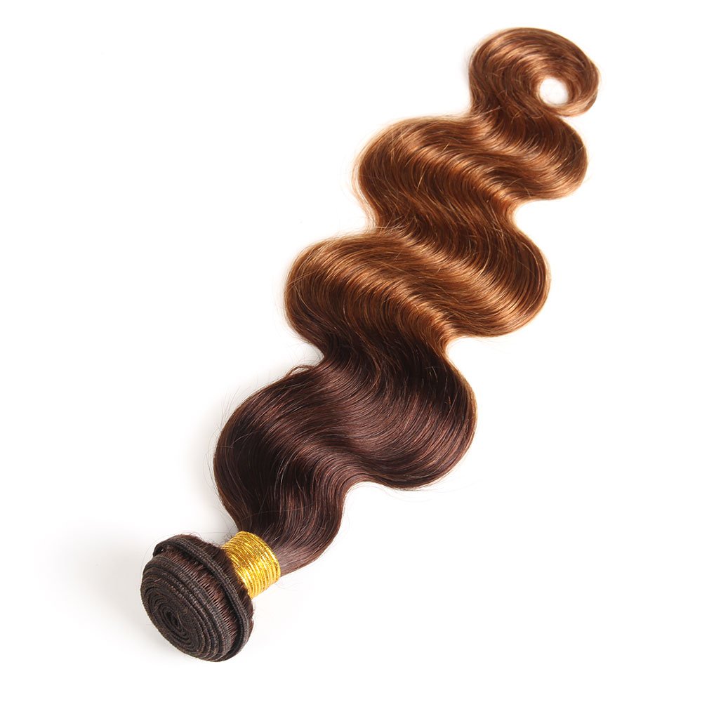 FASHION VILA Ombre Body Wave Human Hair Extensions, 28 Inch, T4/30 Medium Brown/Auburn