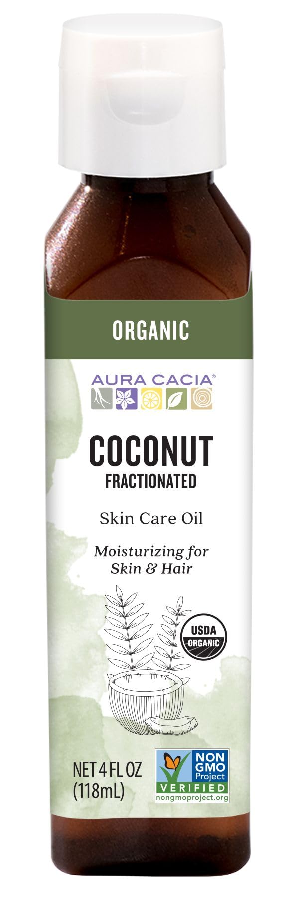 Aura Cacia Organic Fractionated Coconut Oil, 4 Fl Oz - Skin & Hair Moisturizer