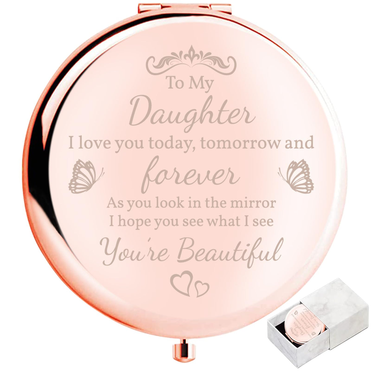 Boutikpro Rose Gold Compact Mirror For Daughter - Unique Gift For Graduation & Mother'S Day