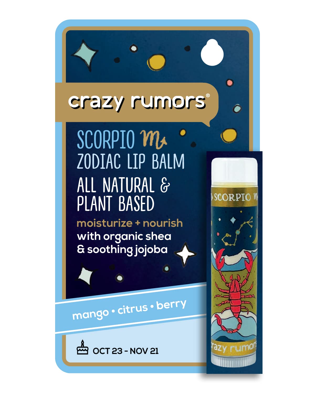 Crazy Rumors Scorpio Zodiac Lip Balm - All Natural, Plant Based Moisturizer For Lips