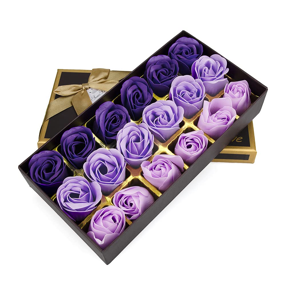 Little World Bath Soap Rose Petals - Floral Scented Gift Box (18 Pcs, Purple) For Her