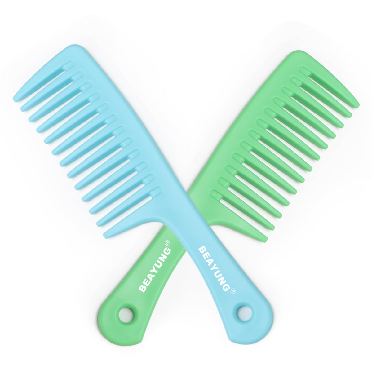 Beayung 2Pcs Large Wide Tooth Combs For Wet Curly Hair - Durable Shower Hair Brushes, 1 Blue, 1