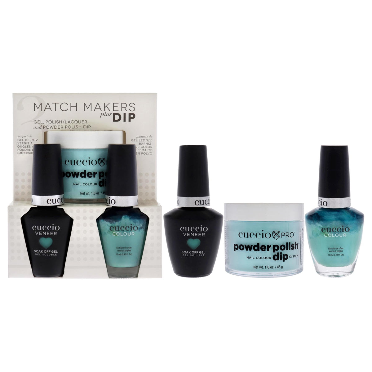 Cuccio Colour Matchmakers Nail Dip Kit - Aquaholic - 3 Pc Matching Mani-Pedi Set