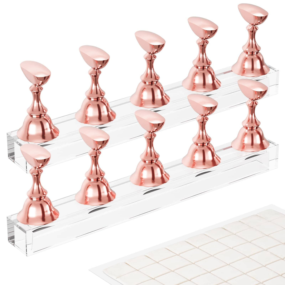 Difenni Rose Gold Acrylic Nail Stand Display Kit - 54 Pcs Magnetic Tips & Reusable Adhesive Putty