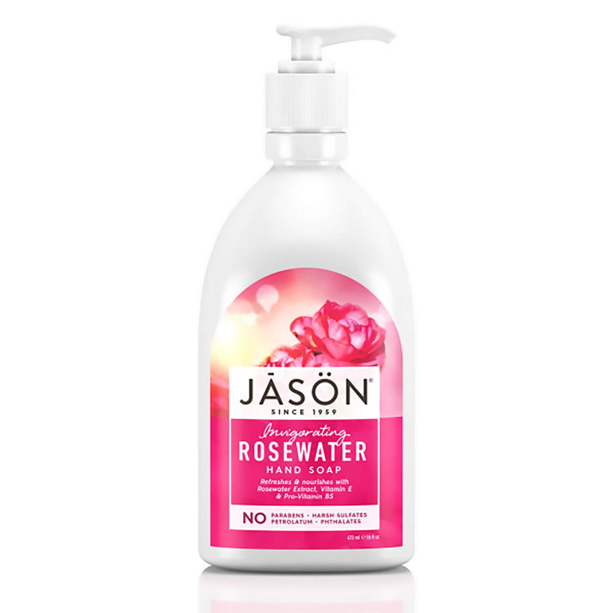 Jason Invigorating Rosewater Hand Soap, 16 Fl Oz - Moisturizing, Refreshing Clean