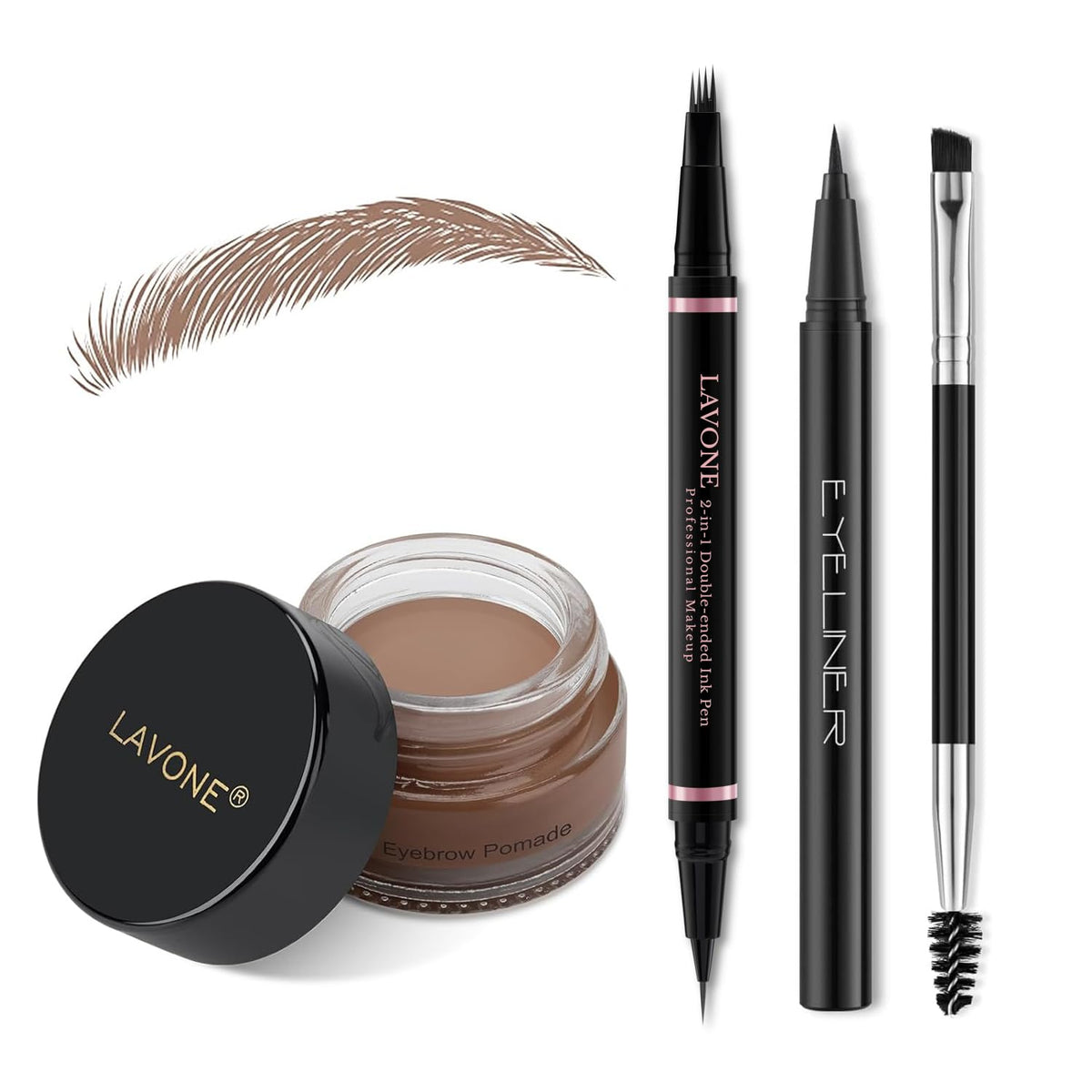 Lavone Eyebrow Pencil Kit - Waterproof Microblading Pen, Pomade & Brush - Ash Brown