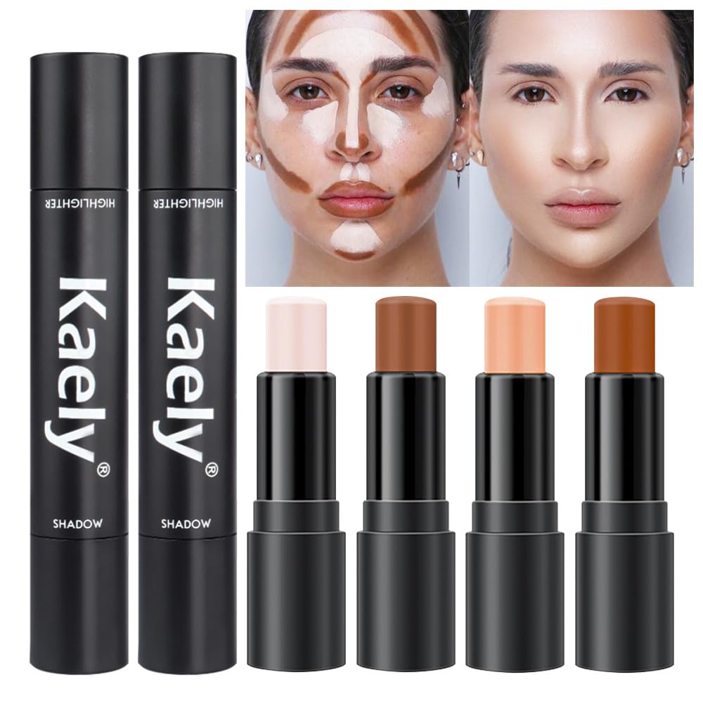 Kaely 4 Color Highlighter Contour Stick Kit - Cream Contour & Bronzer For Beginners