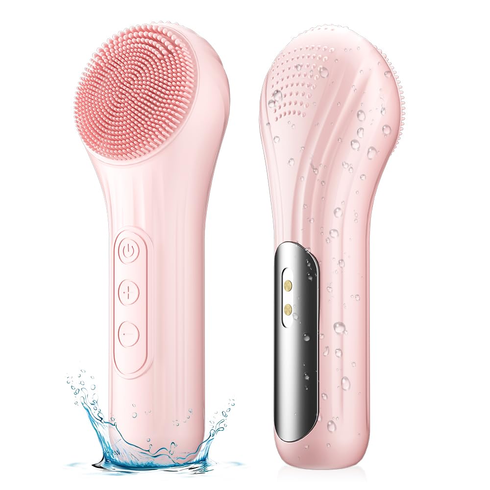 Zexiyp Pink Silicone Face Scrubber - Electric Waterproof Cleansing Brush With Heating & Vibration