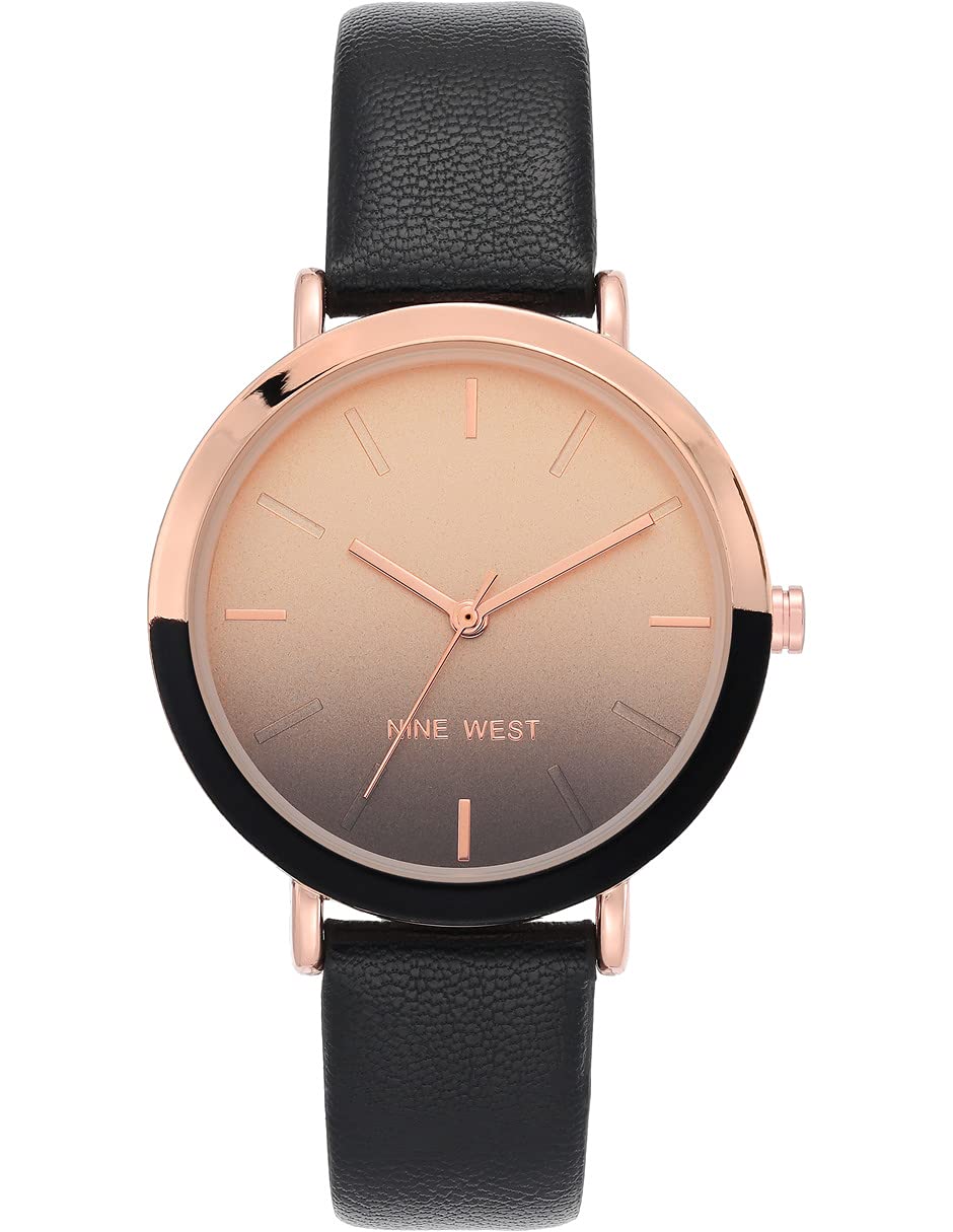 Nine West Women'S Black/Rose Gold Strap Watch - Stylish & Versatile Timepiece