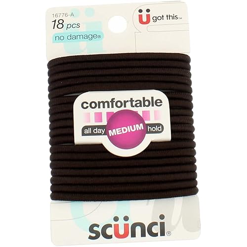 Scunci Brown No Damage Hair Elastics, 18 Count, Metal Material For Strong Hold