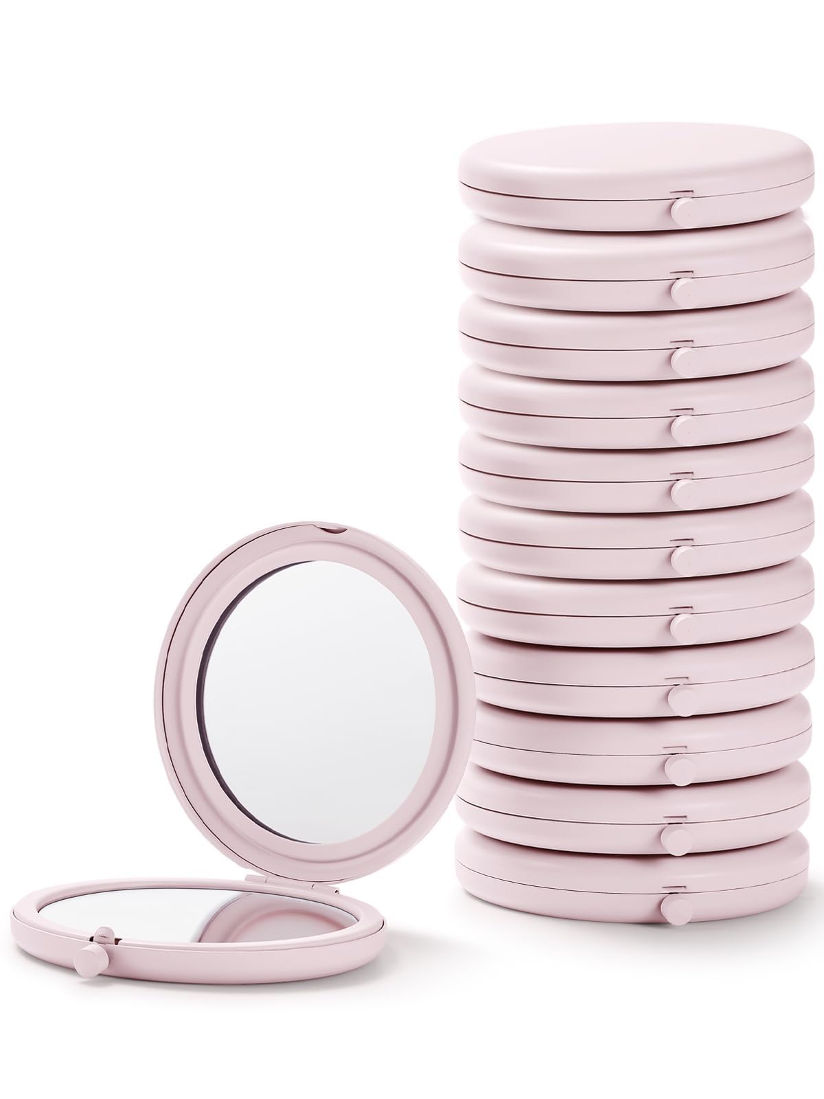 Getinbulk Compact Mirror Set Of 12, Double-Sided 1X/2X Magnifying Metal Mirrors, Pink Marshmallow