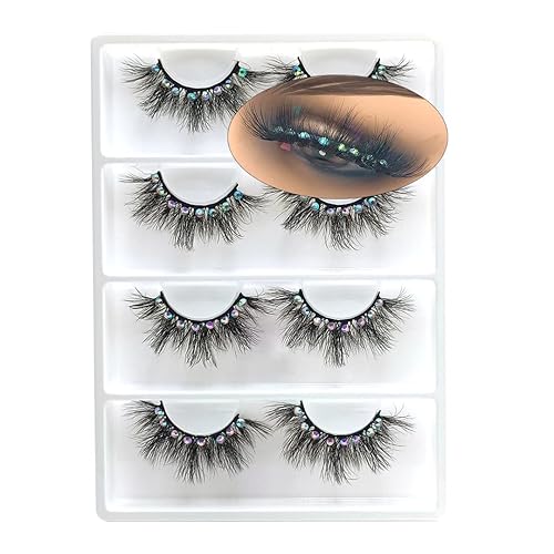 FQNing Bling Lashes - 4 Pairs Sparkle Full Strip Mink False Eyelashes with Glitter Rhinestones