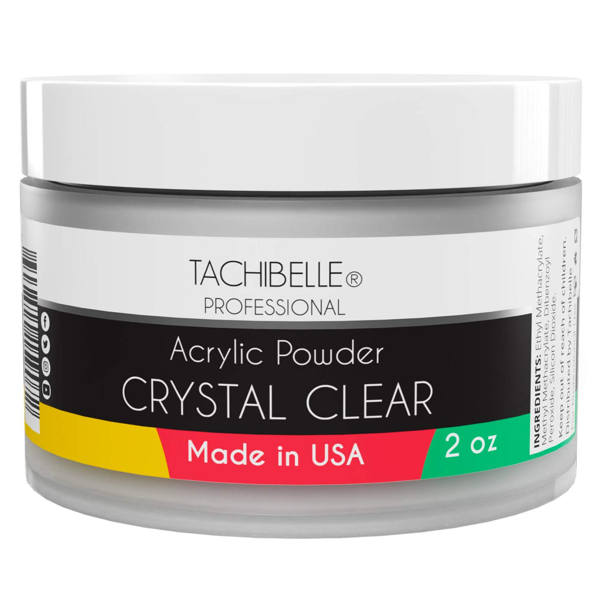 Tachibelle Professional Acrylic Powder, Crystal Clear 2oz - Made in USA, Salon Quality