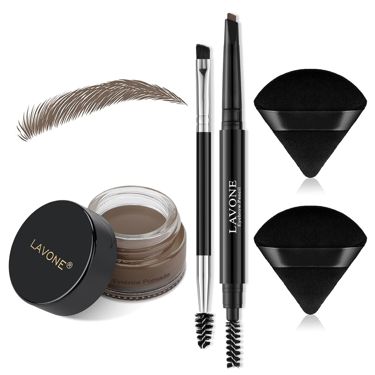 Lavone Eyebrow Pencil Makeup Kit - Waterproof Pencil, Pomade, Brush & Puff In Soft Coffee