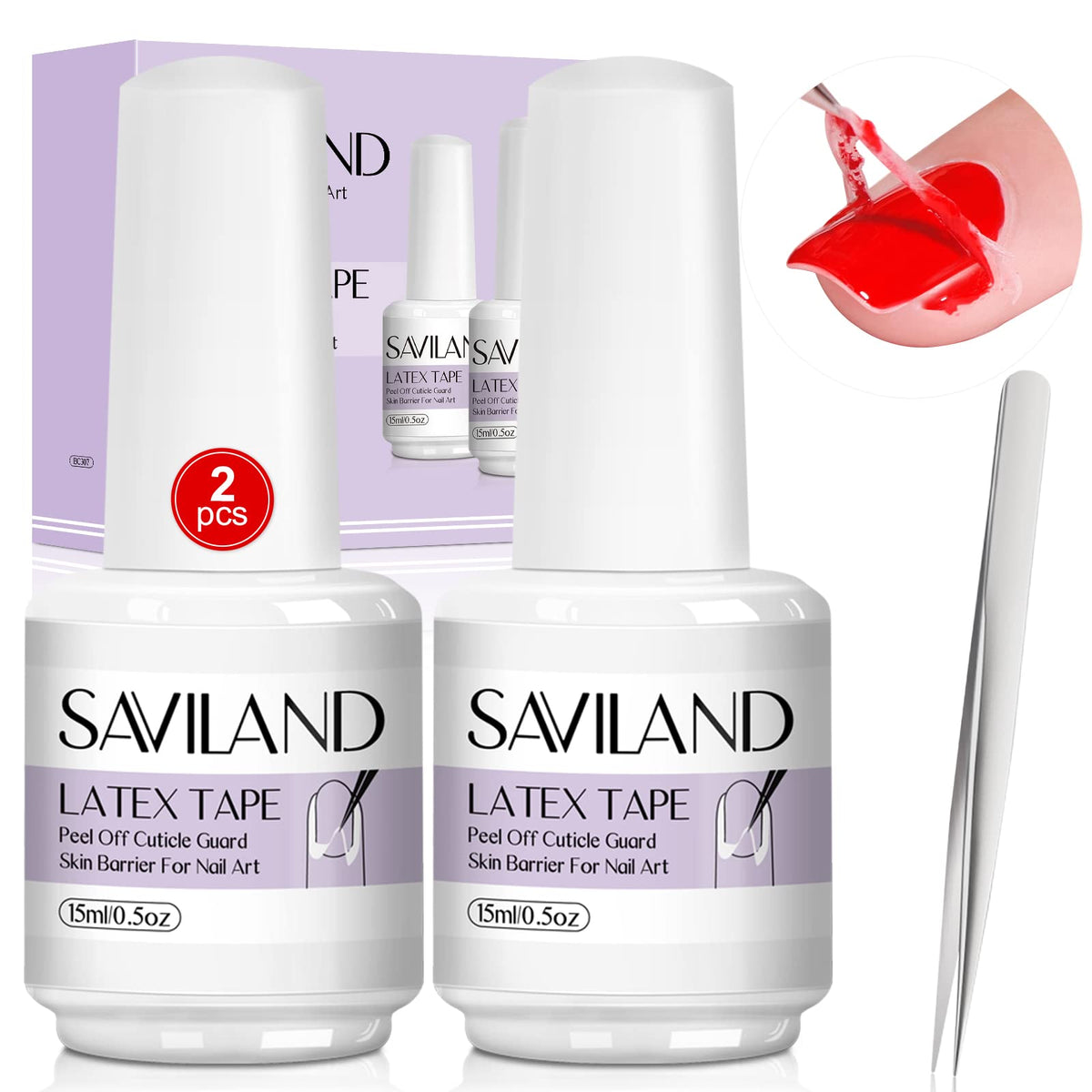 Saviland Liquid Latex For Nails - 30Ml Peel Off Barrier & Cuticle Guard With Tweezers