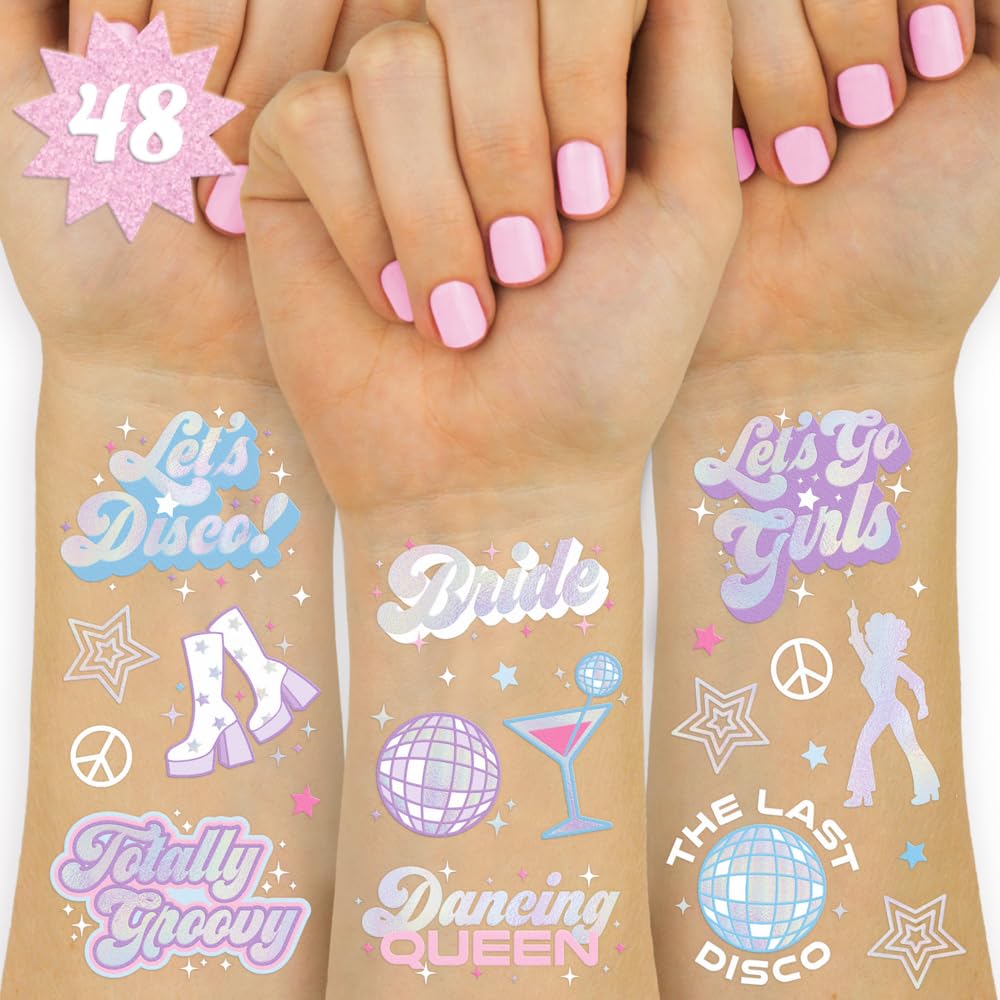 Xo, Fetti Last Disco Temporary Tattoos - 48 Foil Styles For Bachelorette & Bridal Shower