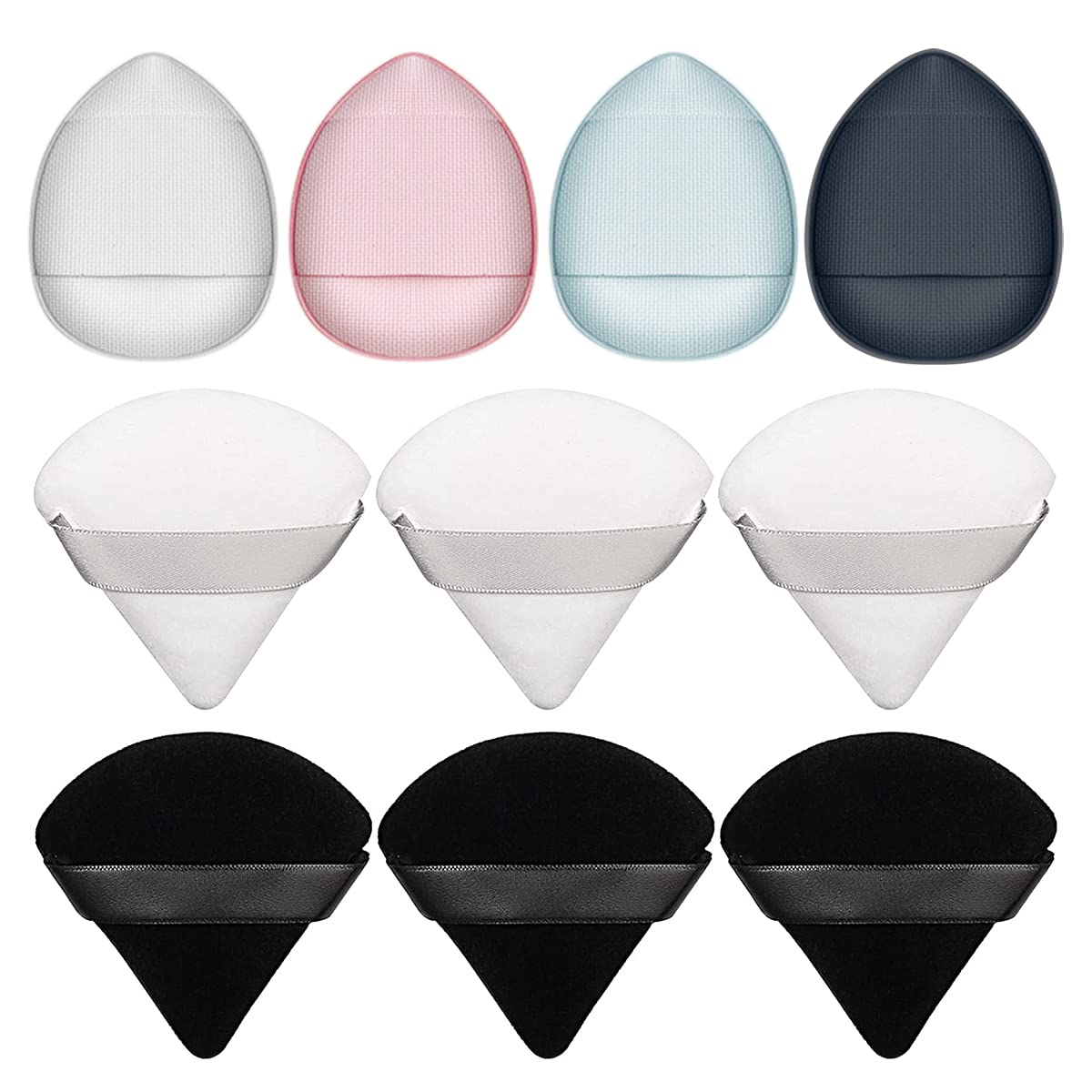 Rong Hua 10 Mini Powder Puff Makeup Blending Sponges - Soft, Water Drop, Multi-Color Set