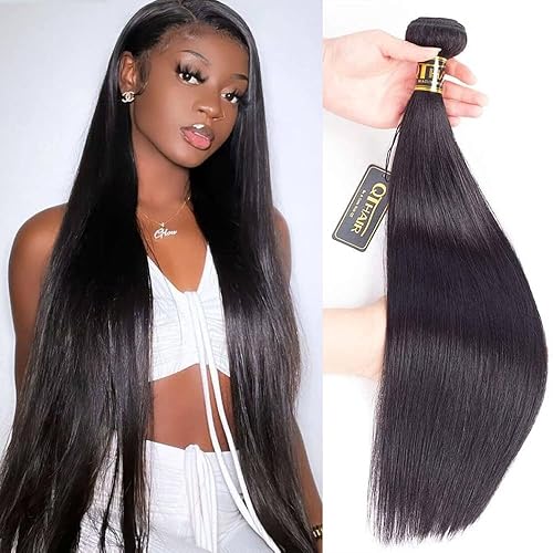 QTHAIR 20&quot; Virgin Straight Human Hair Weave - 100g Natural Black Brazilian Bundles