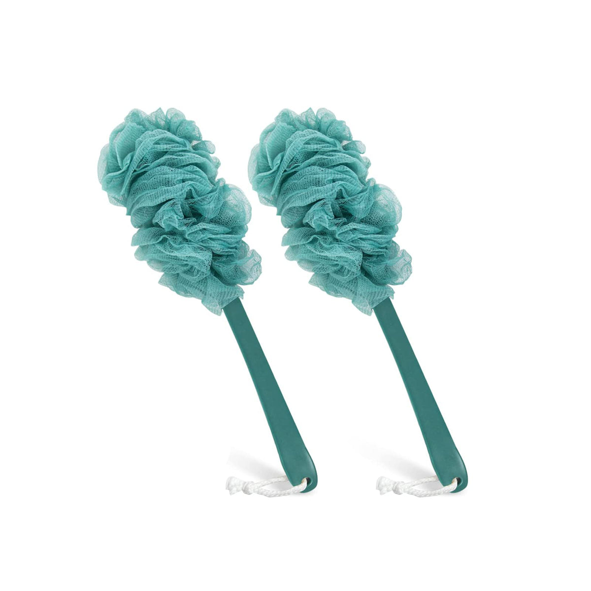 Qewro Back Scrubber Loofah On A Stick - Exfoliating Shower Brush, 2Pack Blue