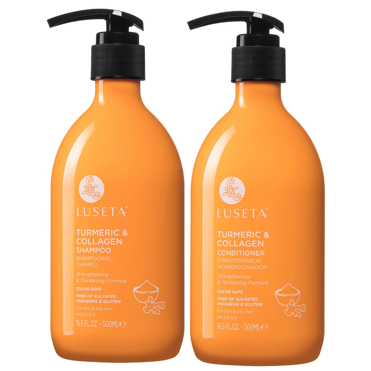 L Luseta Hair Growth Shampoo & Conditioner Set With Turmeric & Collagen, 16.9 Fl Oz (2-Pack)