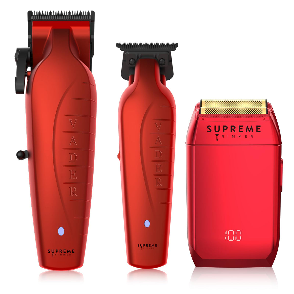 Supreme Trimmer 3-In-1 Kit: Vader Clipper, Trimmer & Foil Shaver - Red, Waterproof, Professional