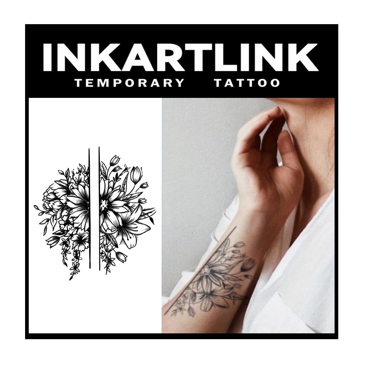 Inkartlink Medium Semi Permanent Tattoo Sheets - Flower Cluster, Waterproof, Realistic Look