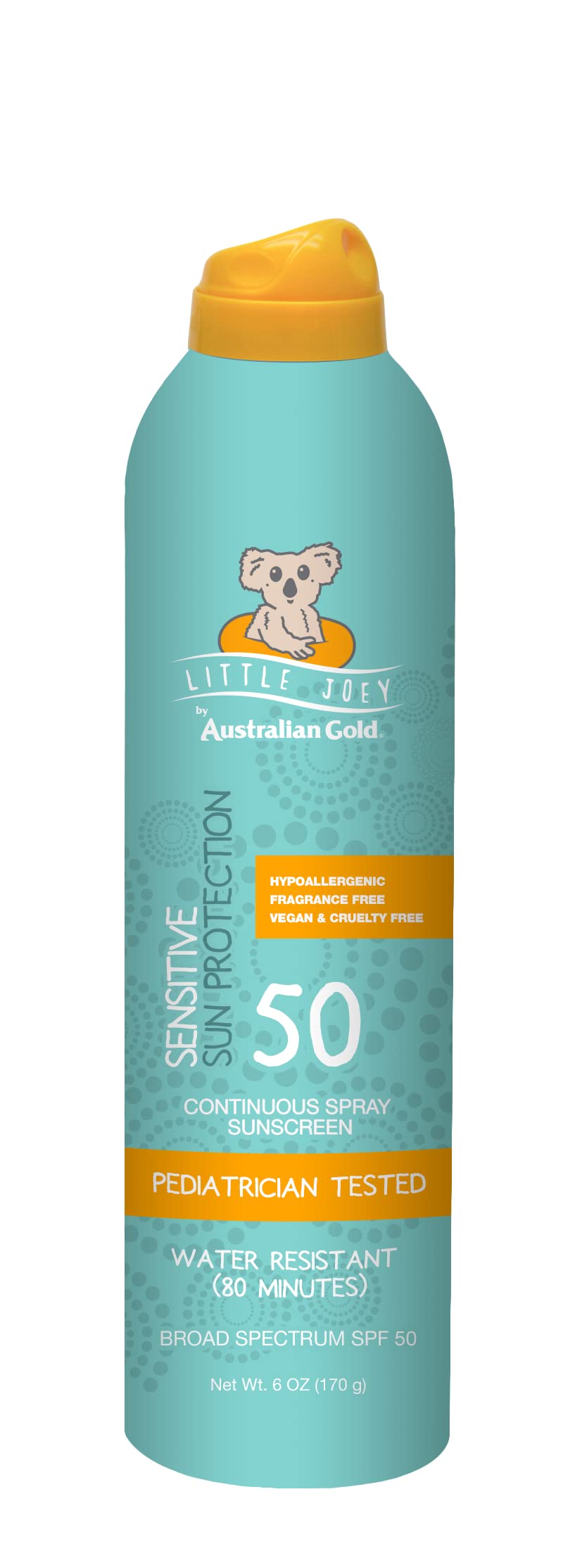 Australian Gold Little Joey Spf 50 Continuous Spray, 6 Ounce, Water Resistant, Fragrance Free