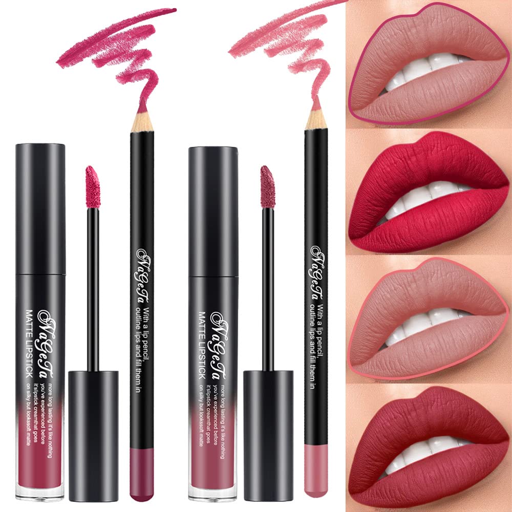 Bingbrush 2 Colors Liquid Matte Lipstick & Lipliner Set - Long Lasting, Waterproof, Pigmented