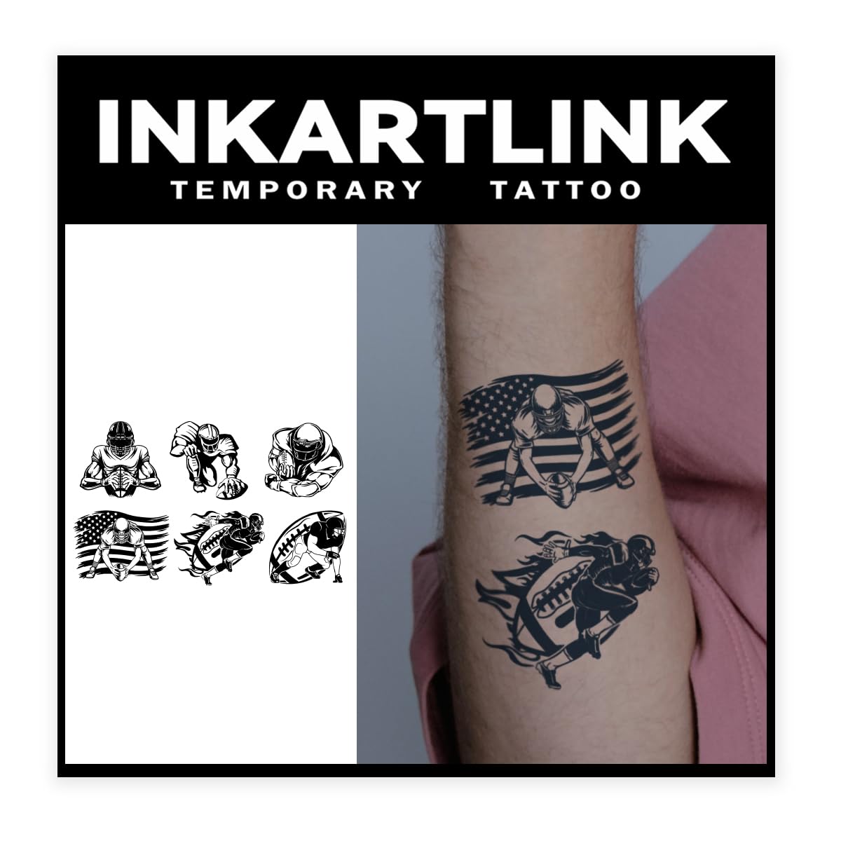 Inkartlink Extra Large Semi Permanent Tattoo - Football 2 Design, Waterproof, Lasts 1-2 Weeks