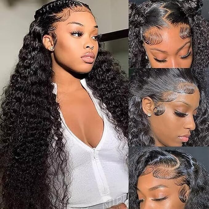 Htsly 5X5 Water Wave Lace Closure Wig 26 Inch Human Hair Deep Curly Pre-Plucked Natural Black