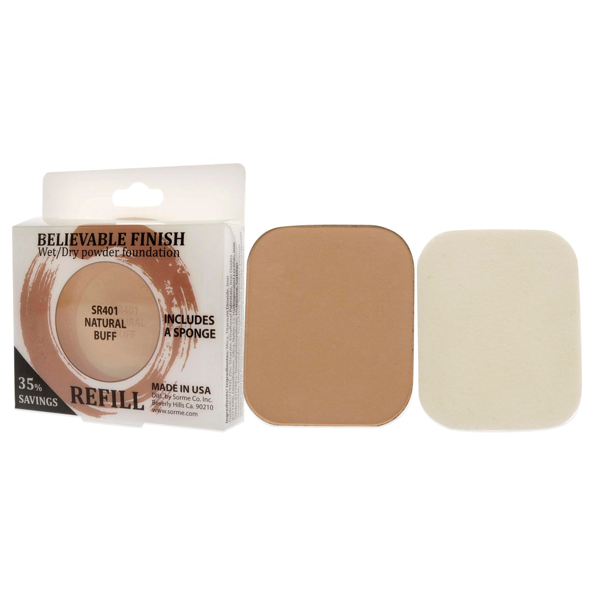 Sormé Believable Finish Powder Foundation Refill, Natural Buff, Matte, 0.23Oz, Cruelty-Free