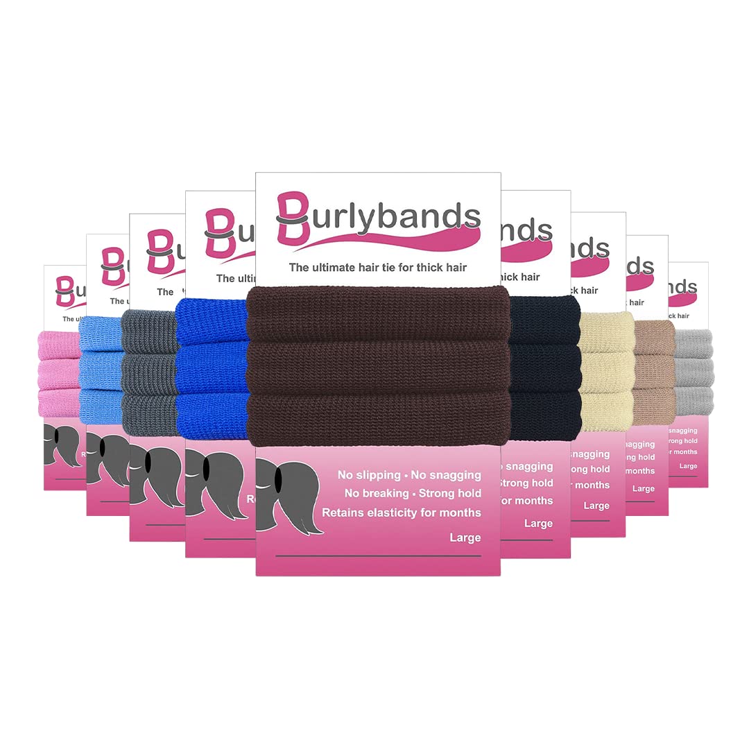 Burlybands No Slip Large Hair Ties For Thick Curly Hair - Brown, 3 Pcs Seamless Scrunchies