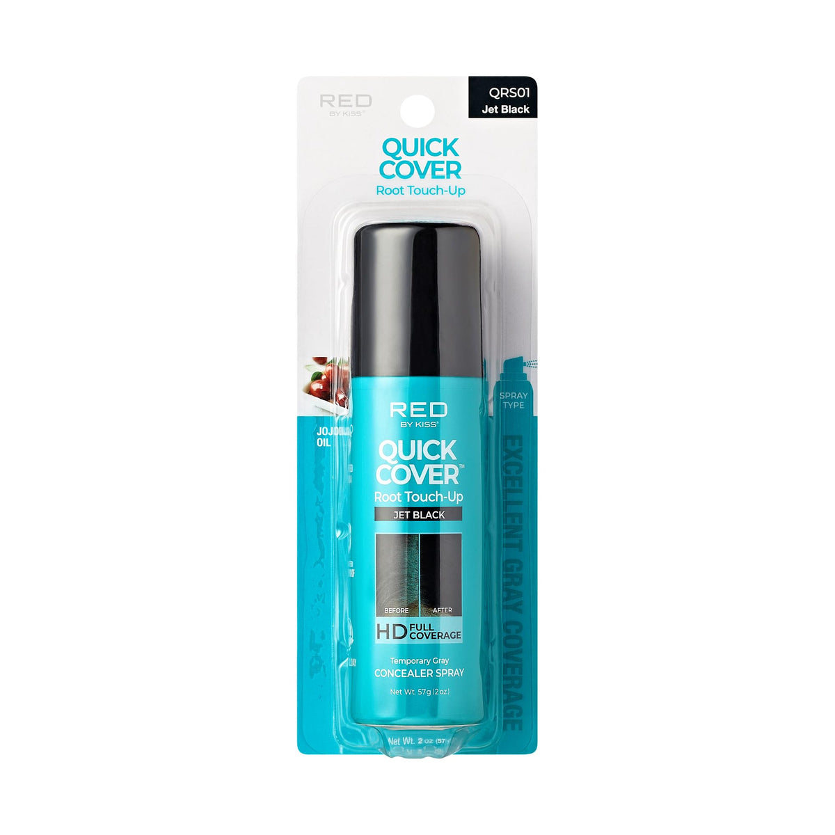 Red By Kiss Quick Cover Root Touch-Up Spray, Jet Black, Waterproof, Quick-Dry, 2Oz