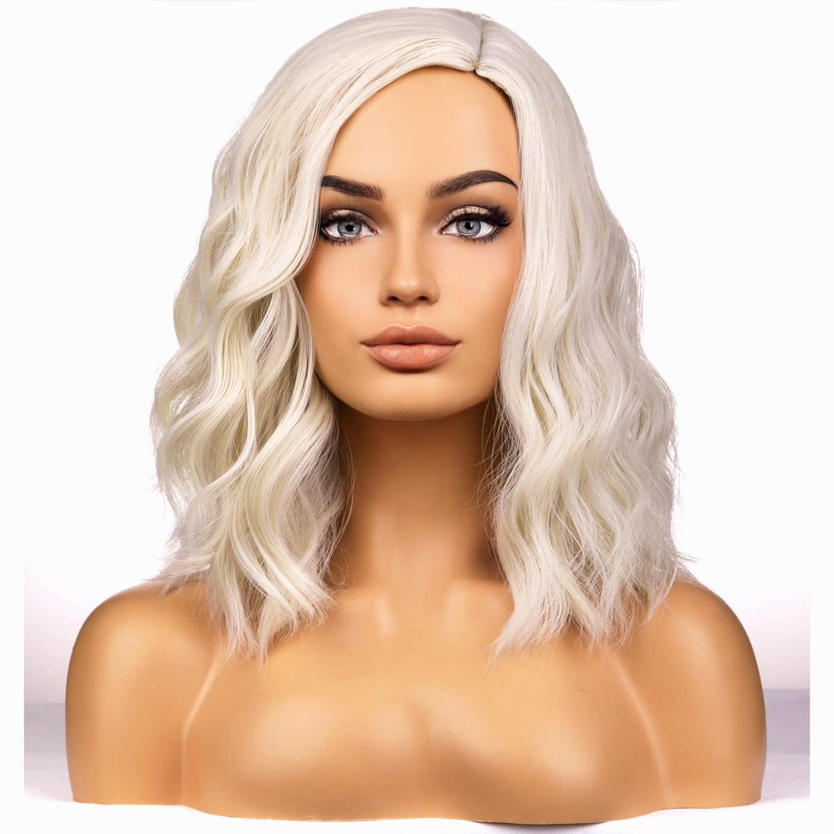 BERON Platinum Blonde Short Curly Wavy Wig - Heat Resistant Synthetic for Cosplay & Daily Use