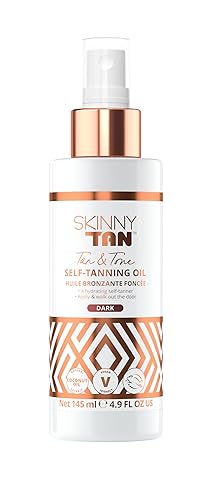 Skinny Tan Self Tanning Oil Spray - No Rinse, Hydrating, Dark Tan, 4.9 Oz - Blurs Stretch