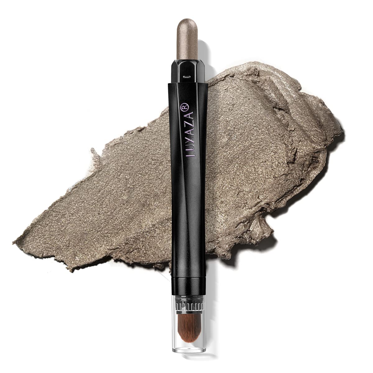 Luxaza Cream Eyeshadow Stick #06 Smoky Gray Shimmer With Blending Brush - Waterproof, Long Lasting