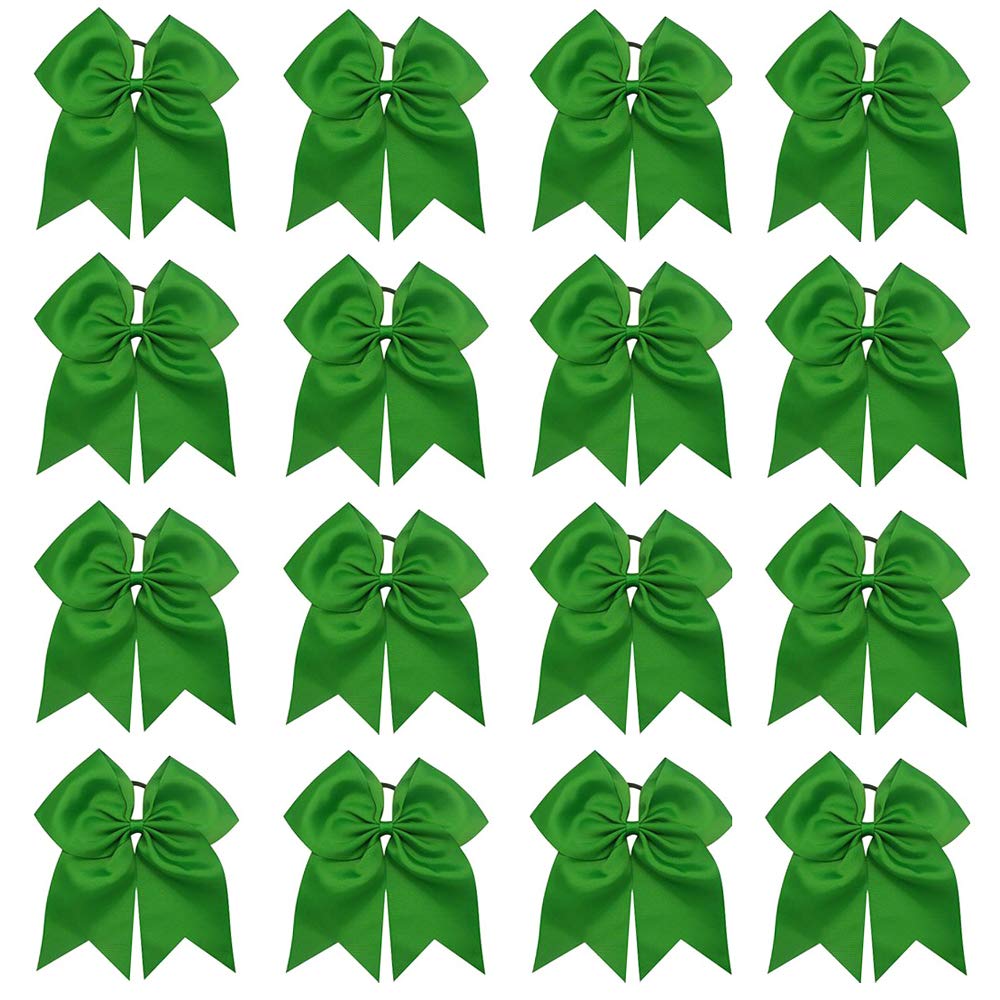 OAOLEER 16PCS Large Green Cheer Hair Bows - Elastic Ponytail Holders for Girls College Sports