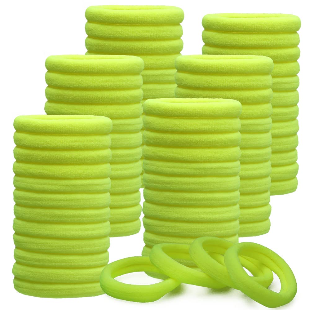 Antye 100Pcs Fluorescent Yellow Hair Ties, Seamless No Damage Ponytail Holders, Soft & Stretchy