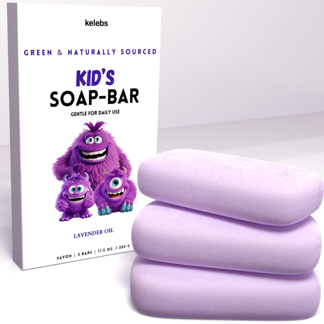 Kelebs Kids Soap Bar 3-Pack - Organic Lavender Oil Body Wash, Hypoallergenic & Gentle