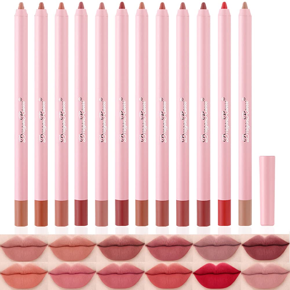 Yibaby 12 Colors Matte Lip Liner Set - Waterproof, Long Lasting, Natural Nude To Dark Pencils